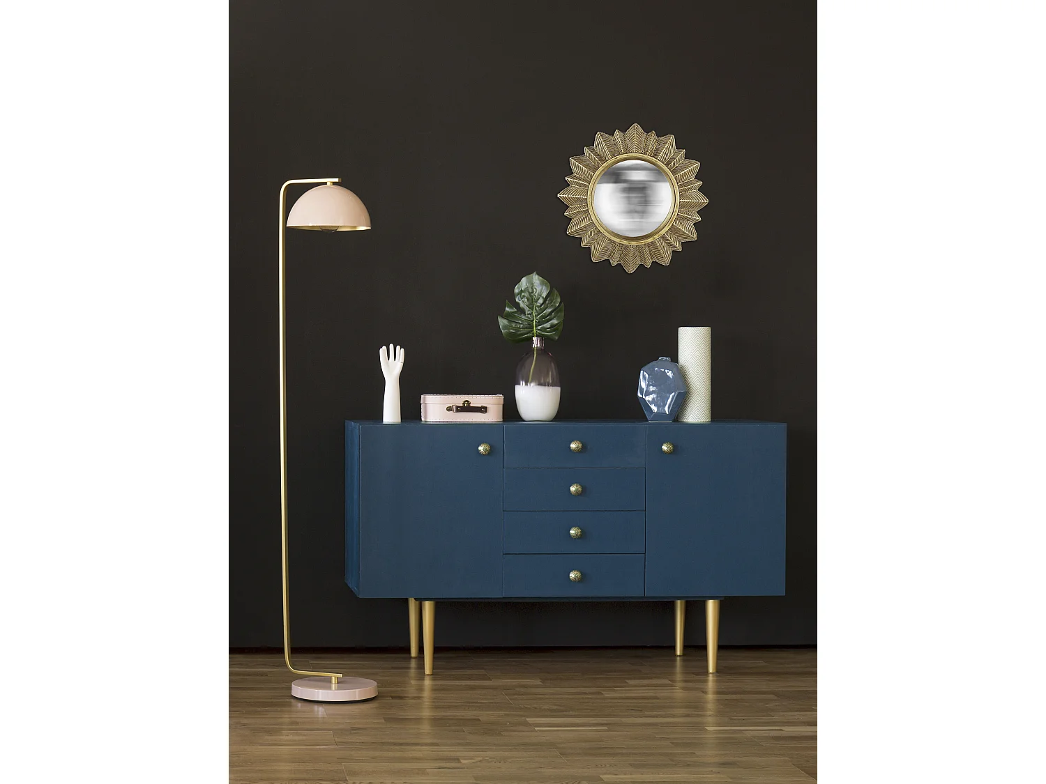 Miroir soleil convexe doré 23cm