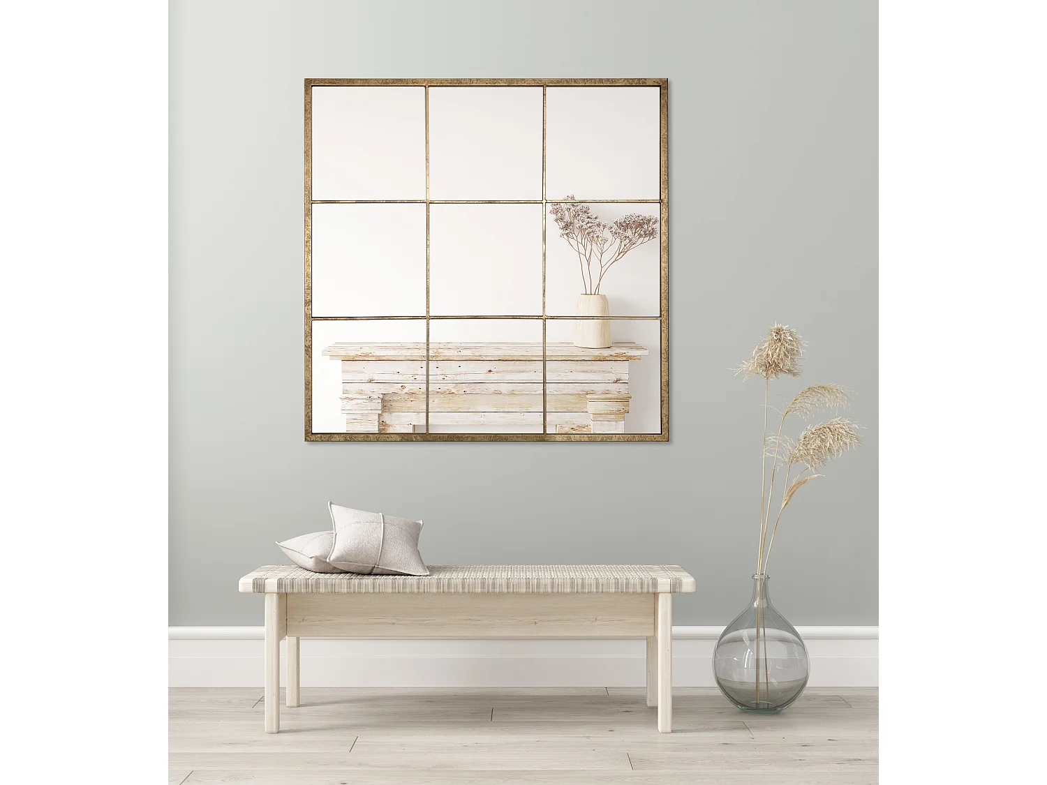 Miroir carré 9 vues effet fenêtre 100 x 100 cm