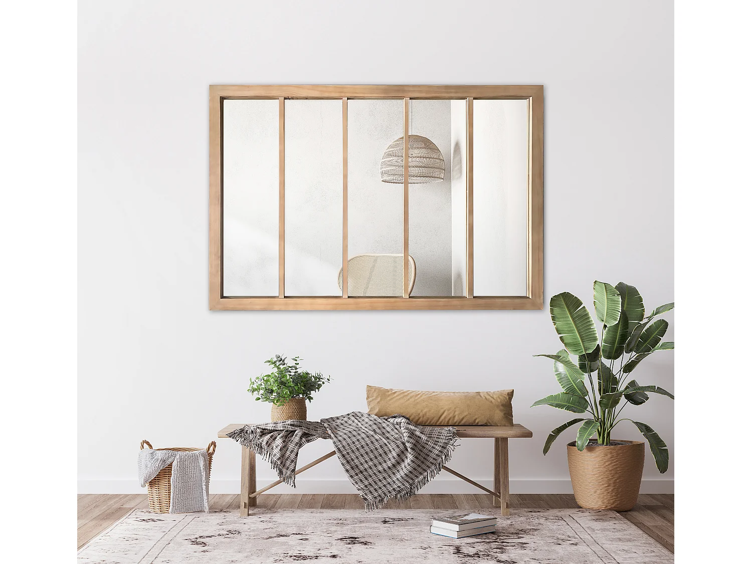 Miroir atelier 5 bandes bois 140 x 90 cm