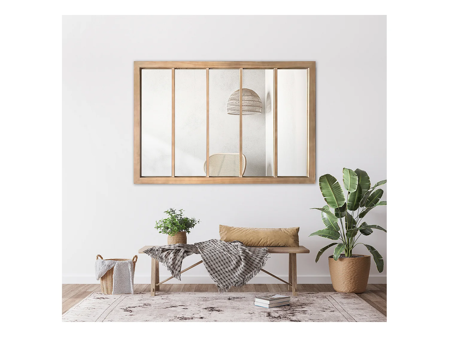 Miroir atelier 5 bandes bois 140 x 90 cm