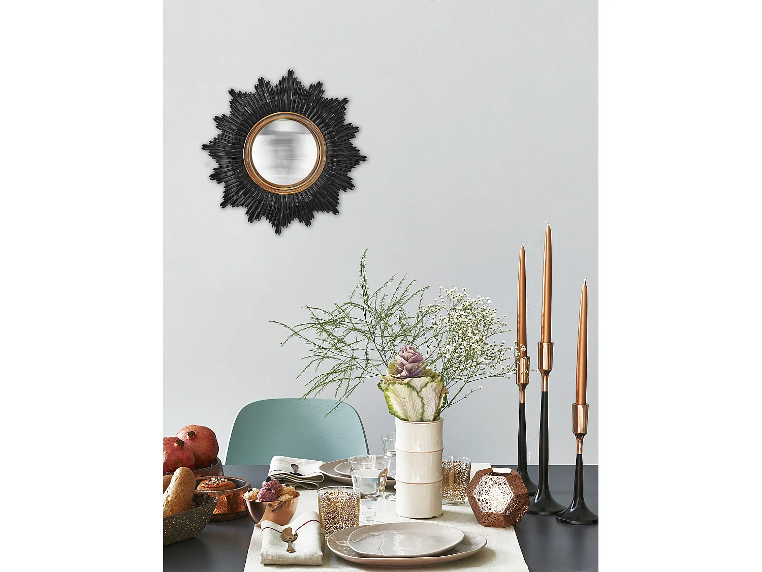 Miroir soleil convexe noir et doré 24cm