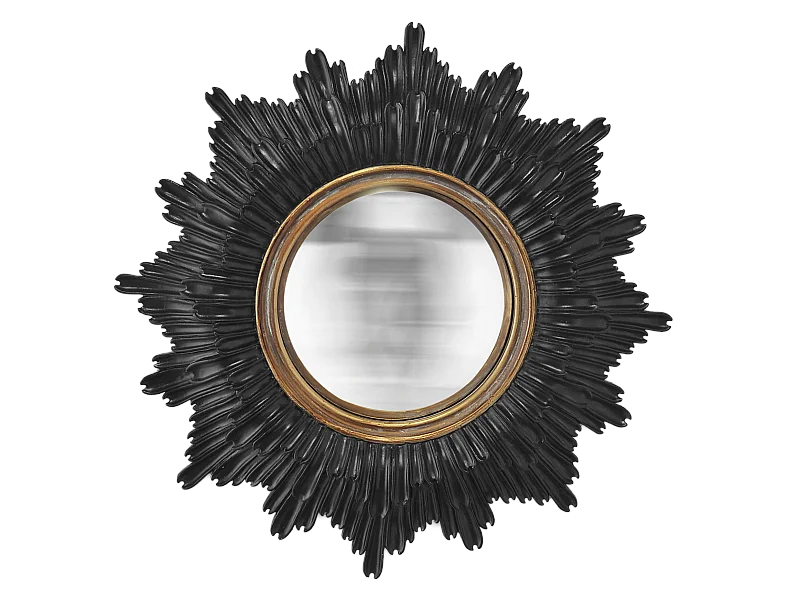 Miroir soleil convexe noir et doré 24cm