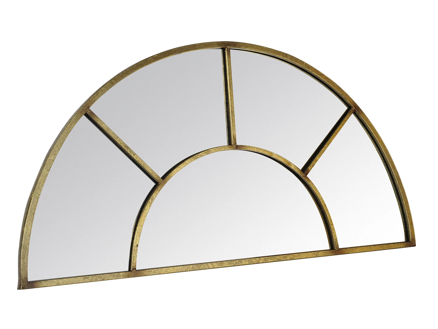 Miroir demi lune effet fenêtre métal doré 92x46cm