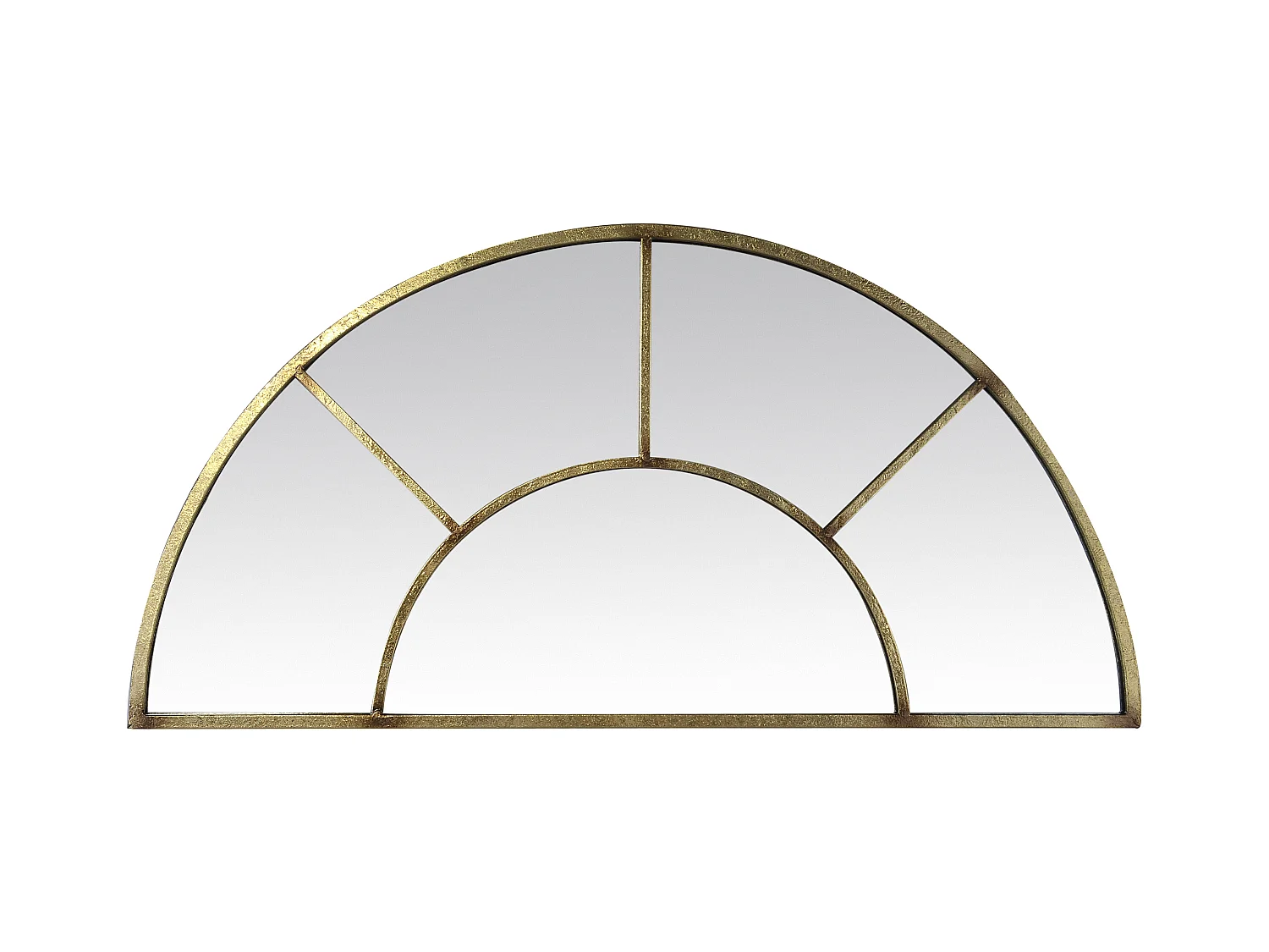 Miroir demi lune effet fenêtre métal doré 92x46cm