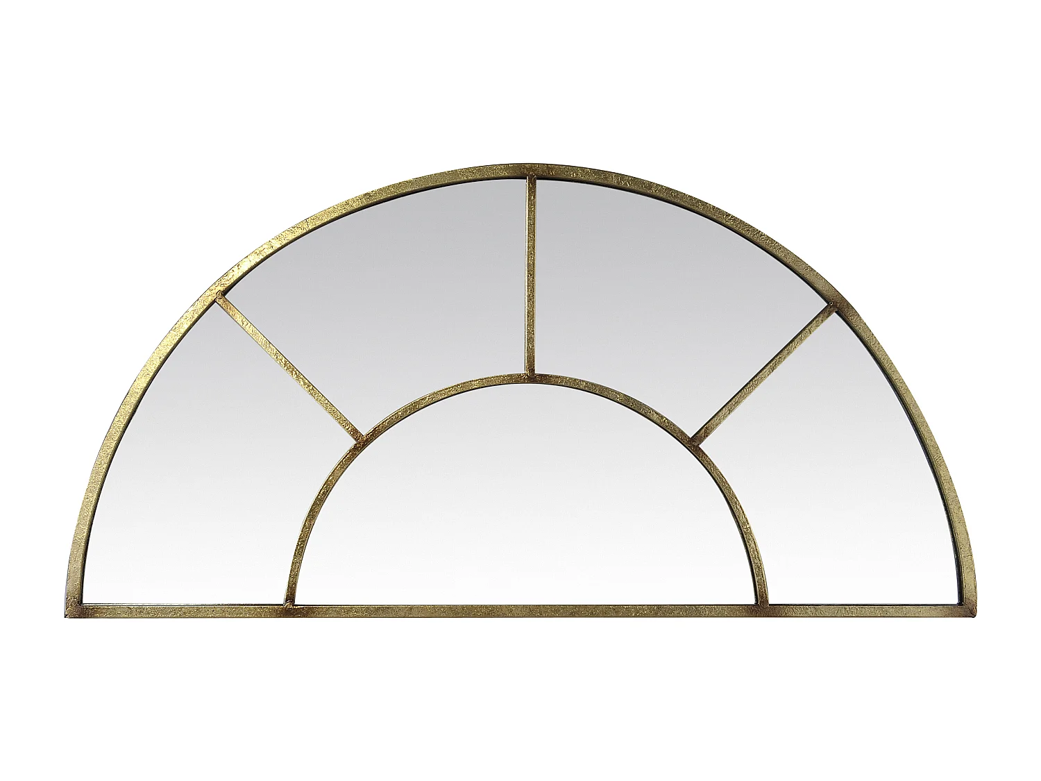 Miroir demi lune effet fenêtre métal doré 92x46cm