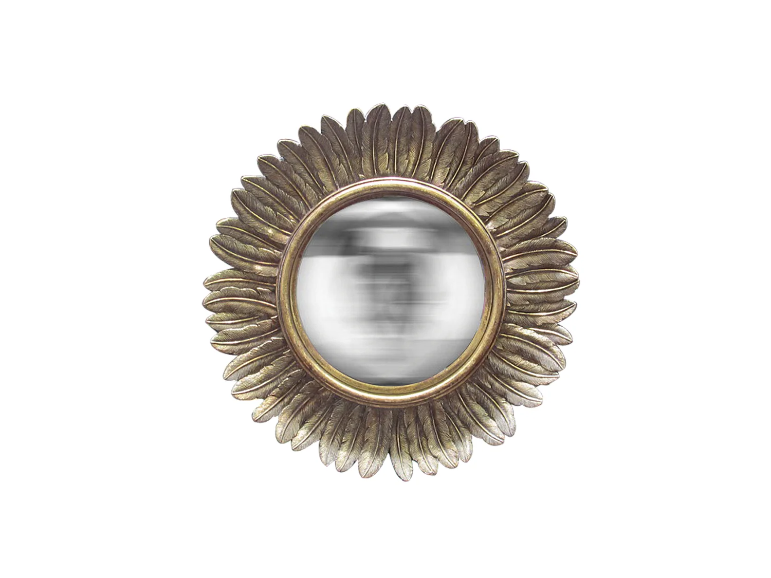 Miroir rond soleil convexe contours plumes 33 cm