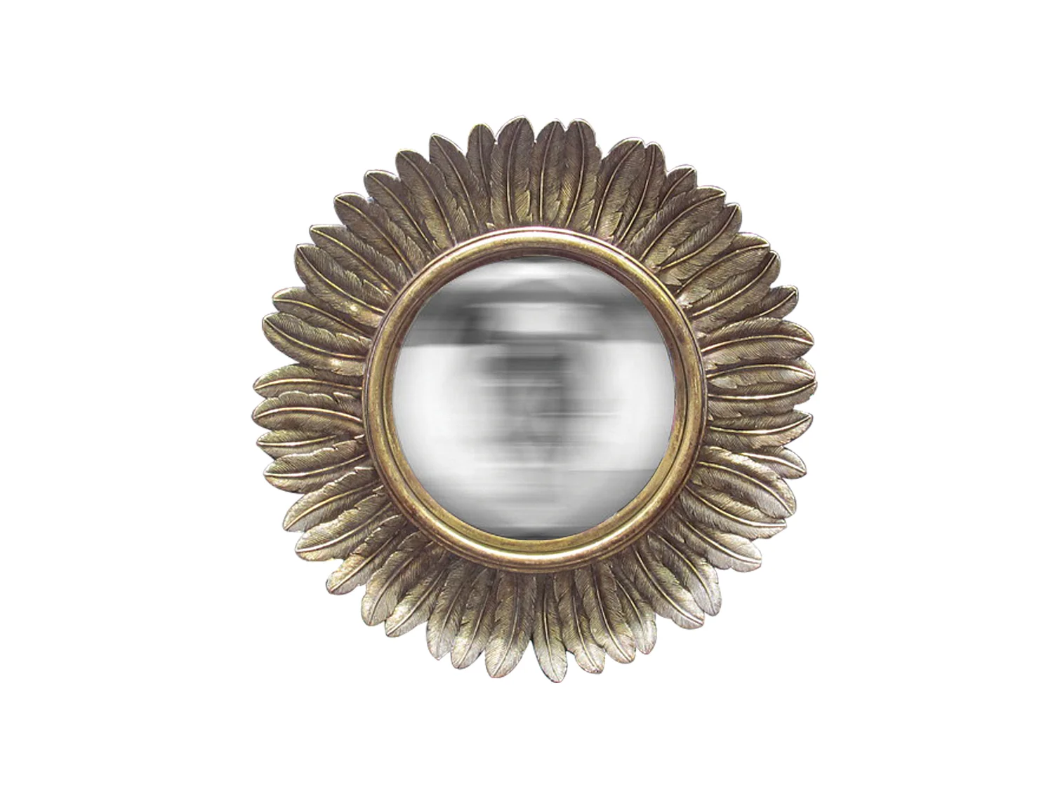 Miroir rond soleil convexe contours plumes 33 cm