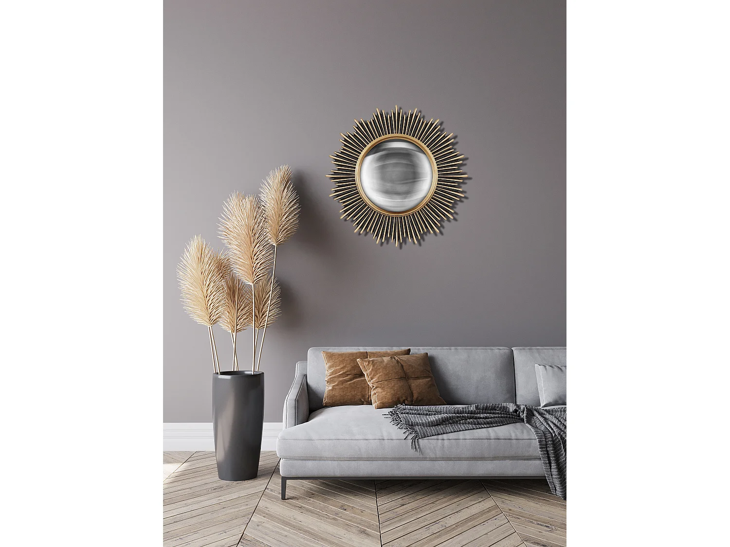 Miroir soleil convexe doré 24,5cm int et 45cm ext