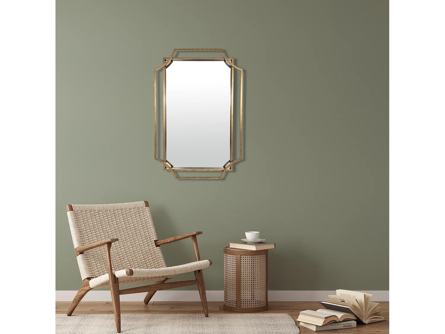 Miroir art déco en métal doré 60x90cm