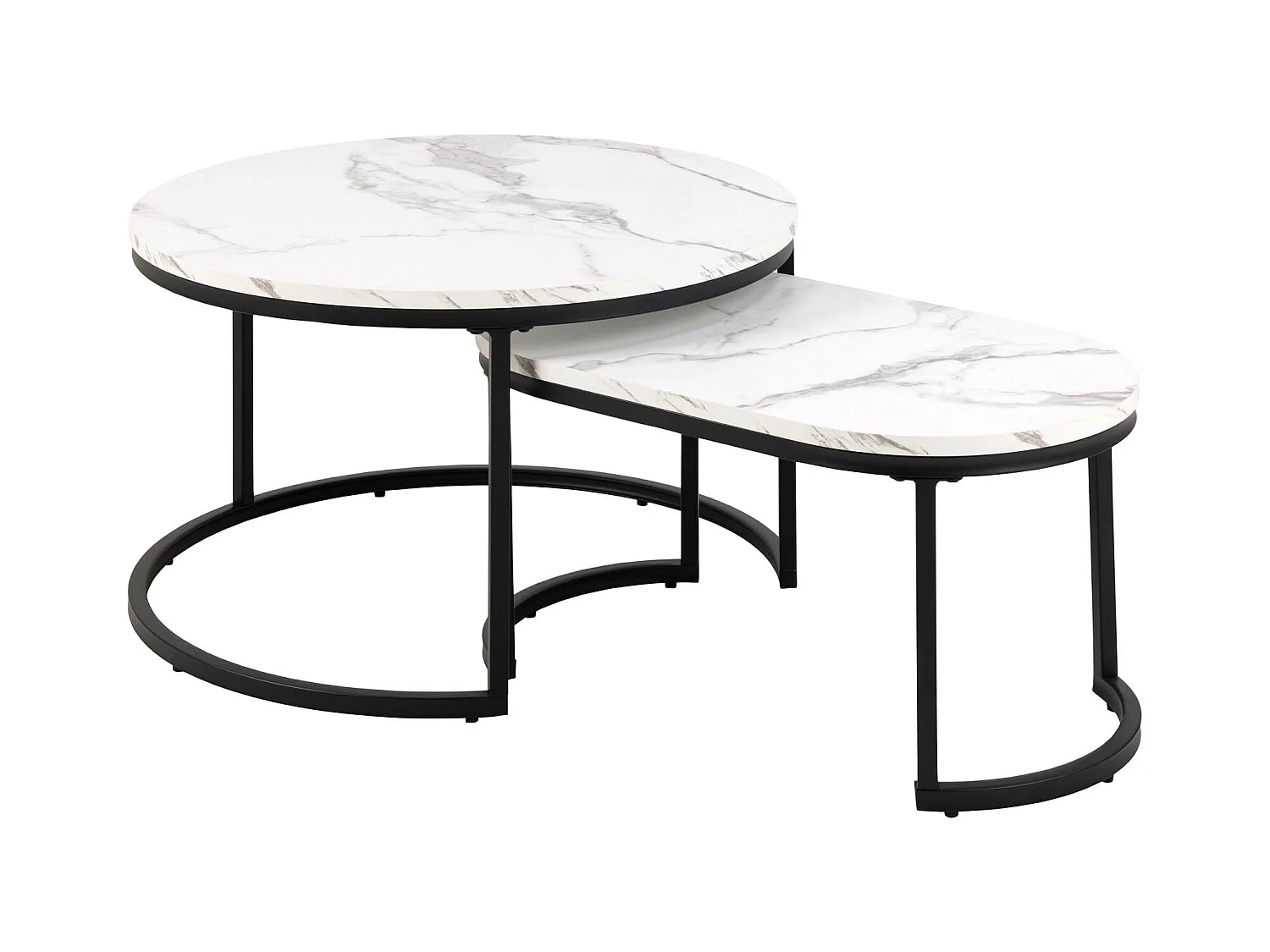 Spiro table basse Ø70cm, 2 pcs. marbre décor blanc.