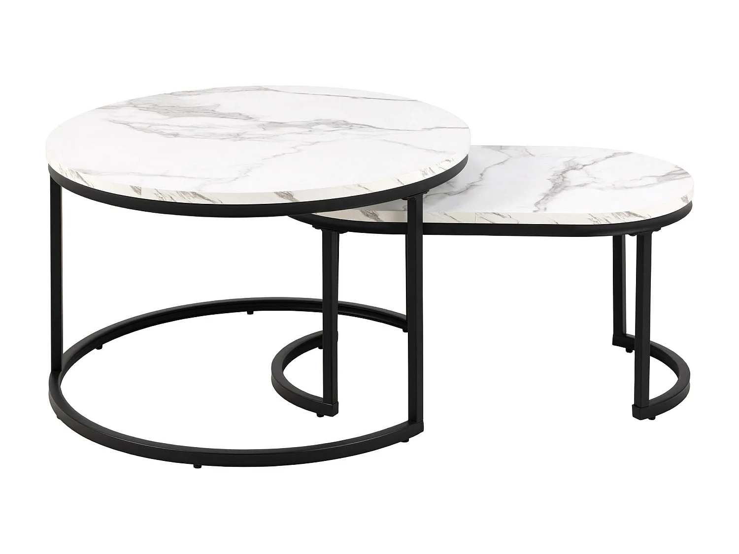 Tavolino Spiro Ø70cm, set da 2. decoro in marmo bianco.