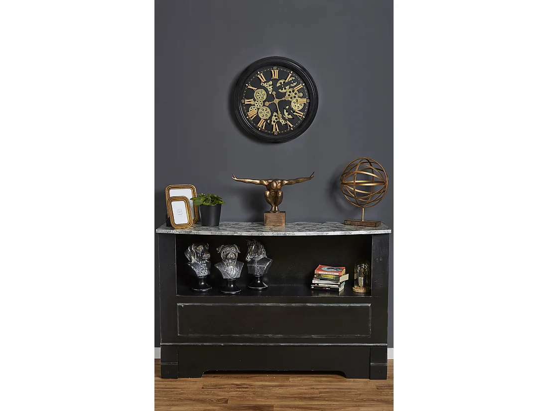 Horloge ronde noire et dorée mécanisme apparent 52x9x52cm