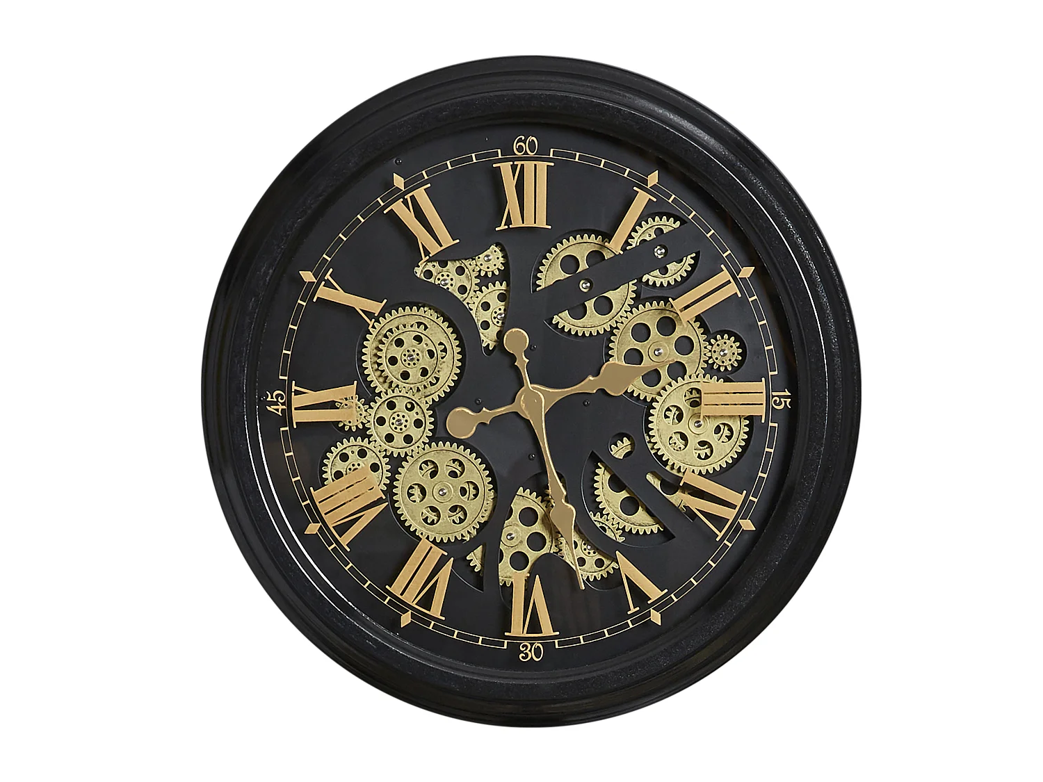 Horloge ronde noire et dorée mécanisme apparent 52x9x52cm