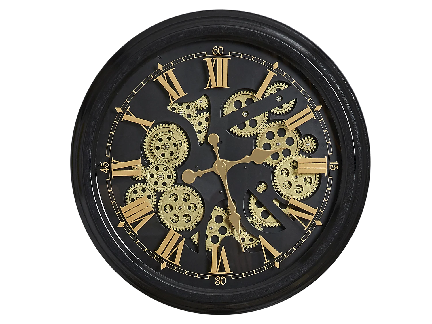 Horloge ronde noire et dorée mécanisme apparent 52x9x52cm