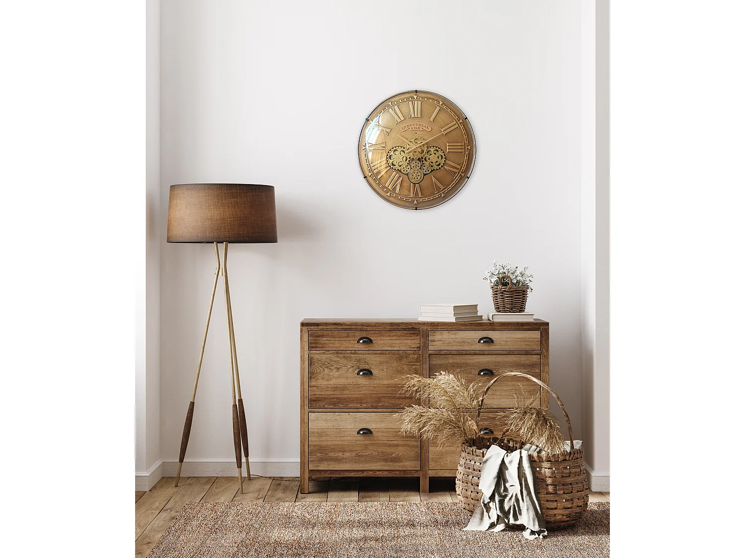 Horloge mécanisme convexe verre doré 60cm