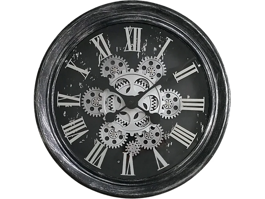 Horloge ronde noire et argentée mécanisme apparent 34x9x34cm