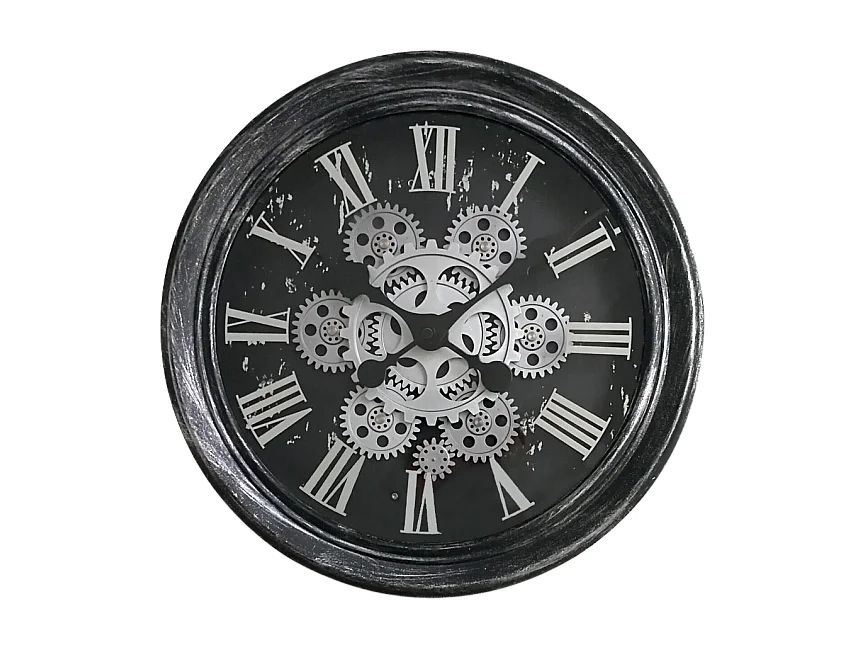 Horloge ronde noire et argentée mécanisme apparent 34x9x34cm