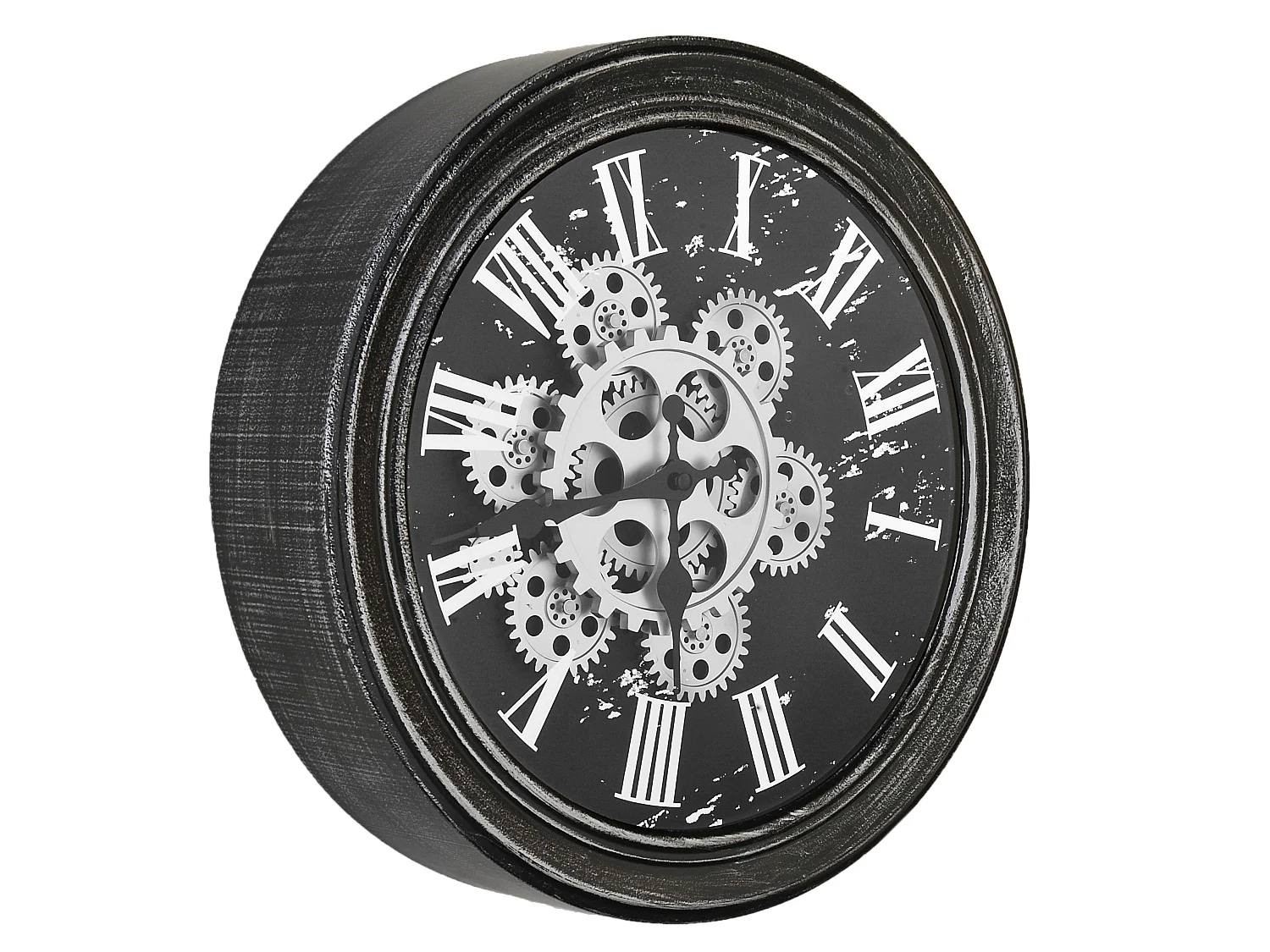 Horloge ronde noire et argentée mécanisme apparent 34x9x34cm