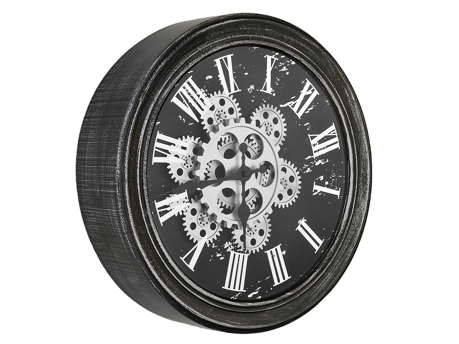 Horloge ronde noire et argentée mécanisme apparent 34x9x34cm