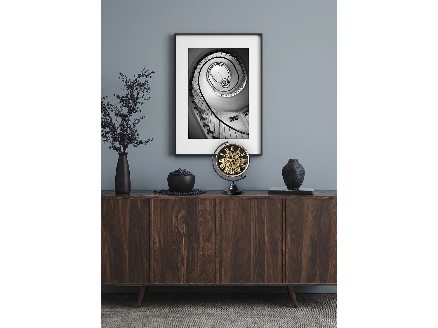 Horloge mécanisme sur pied noir doré 28x13x39cm