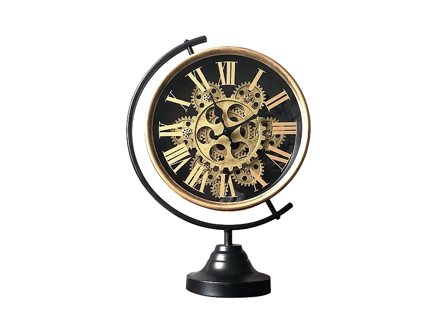 Horloge mécanisme sur pied noir doré 28x13x39cm