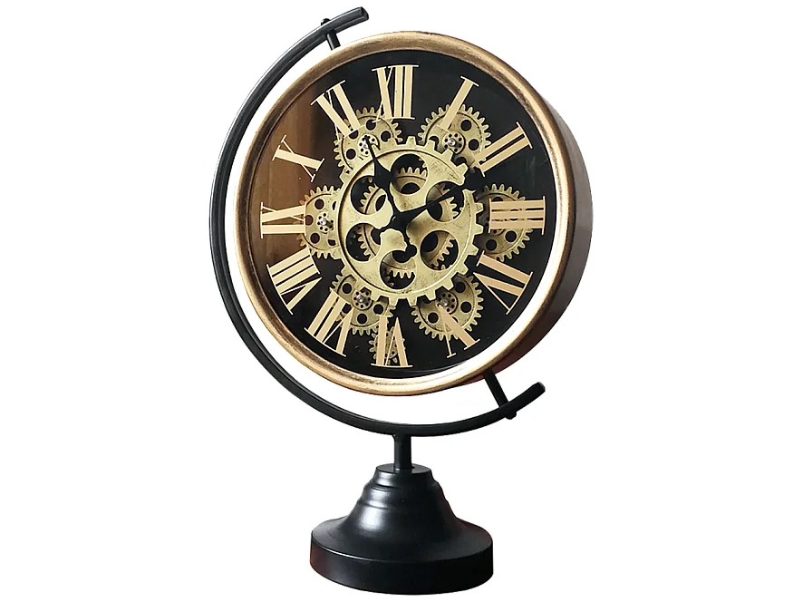 Horloge mécanisme sur pied noir doré 28x13x39cm
