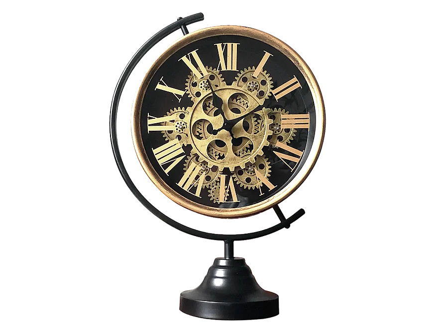 Horloge mécanisme sur pied noir doré 28x13x39cm