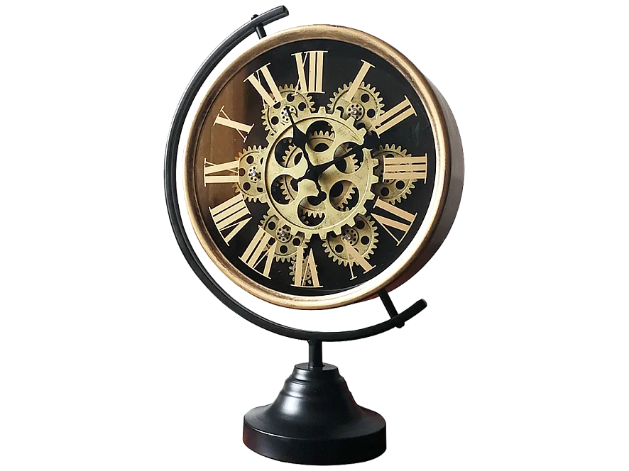 Horloge mécanisme sur pied noir doré 28x13x39cm
