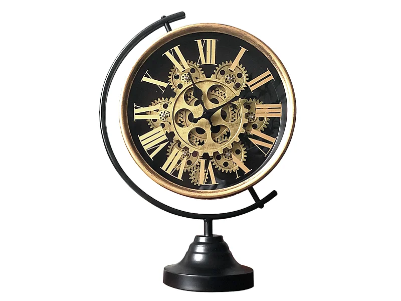 Horloge mécanisme sur pied noir doré 28x13x39cm