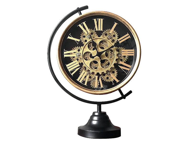 Horloge mécanisme sur pied noir doré 28x13x39cm