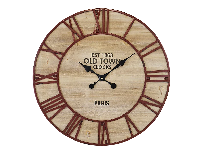 Horloge ronde en bois et métal rouillé 70cm