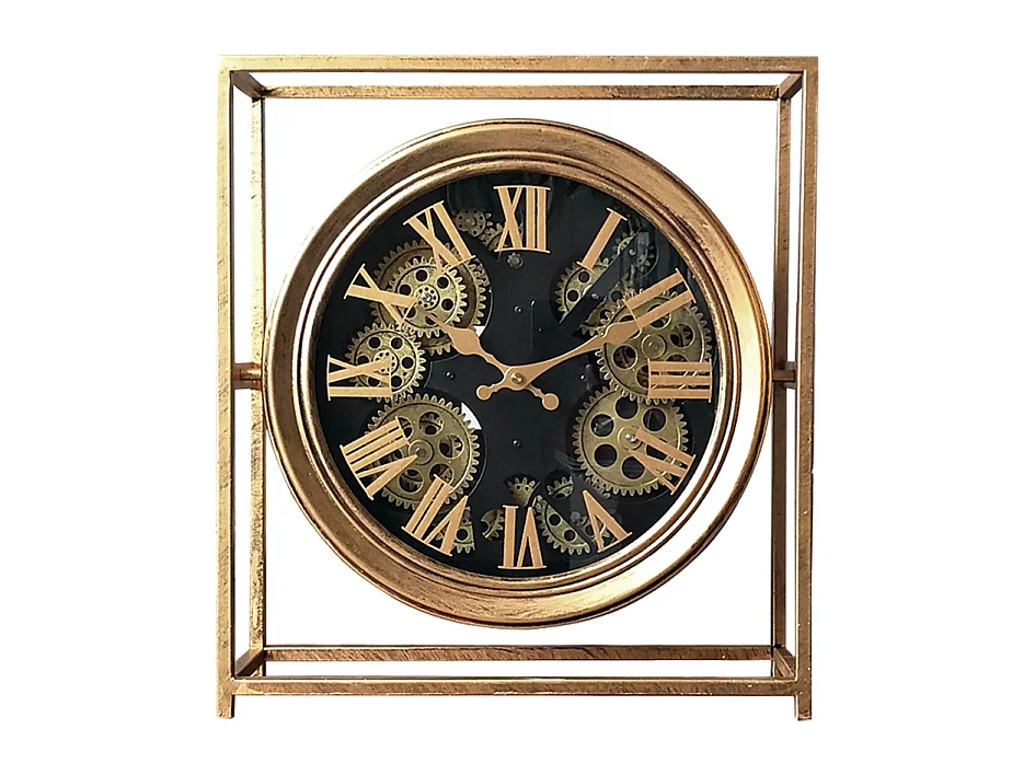 Horloge à mécanisme encadrée métal doré 38x11x42cm