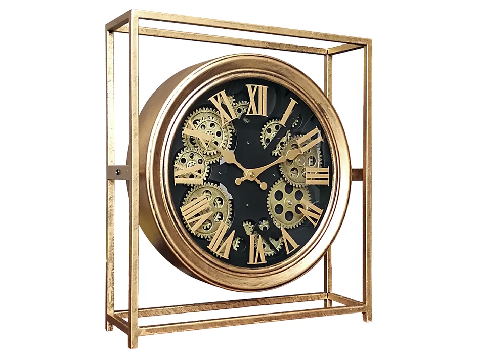 Horloge à mécanisme encadrée métal doré 38x11x42cm