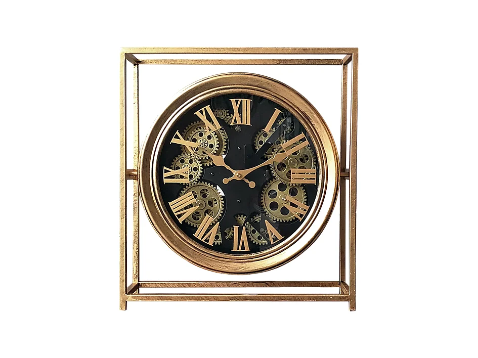 Horloge à mécanisme encadrée métal doré 38x11x42cm