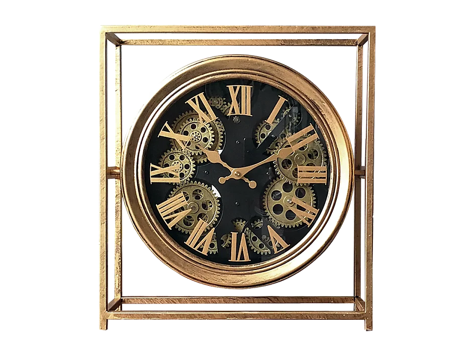 Horloge à mécanisme encadrée métal doré 38x11x42cm