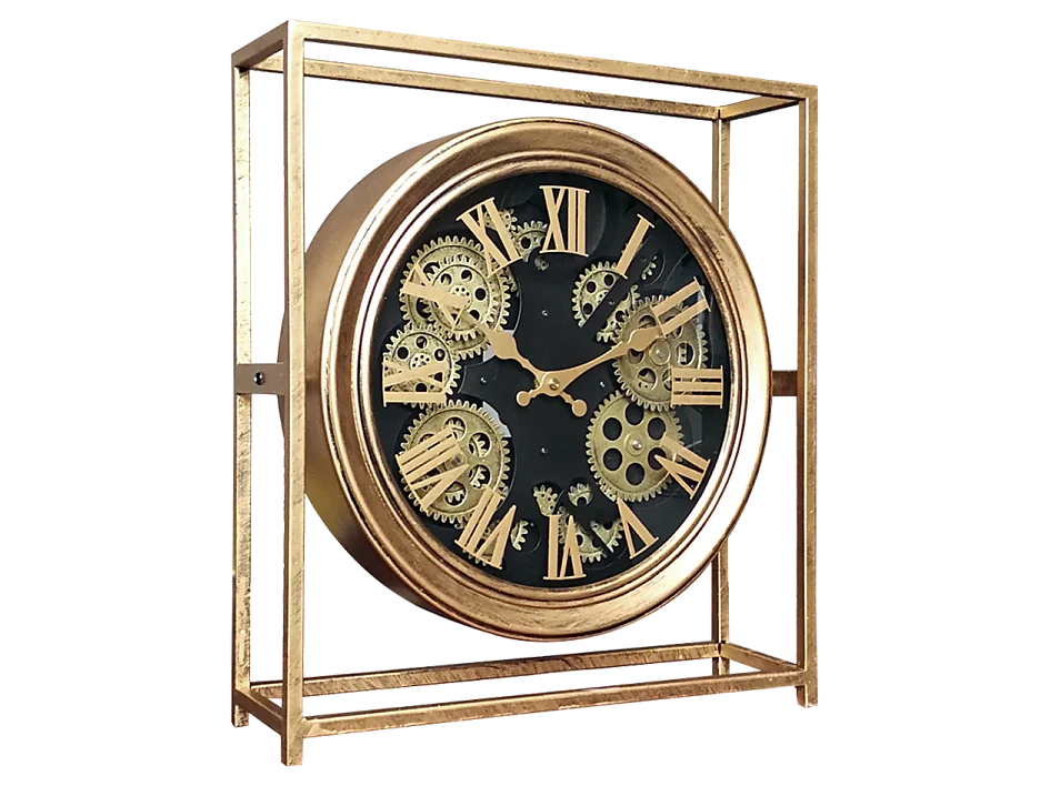 Horloge à mécanisme encadrée métal doré 38x11x42cm