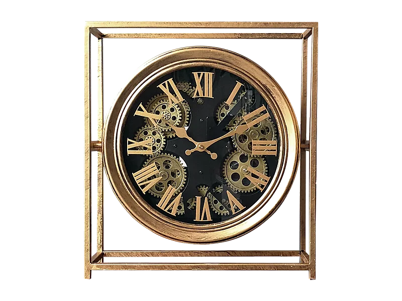 Horloge à mécanisme encadrée métal doré 38x11x42cm