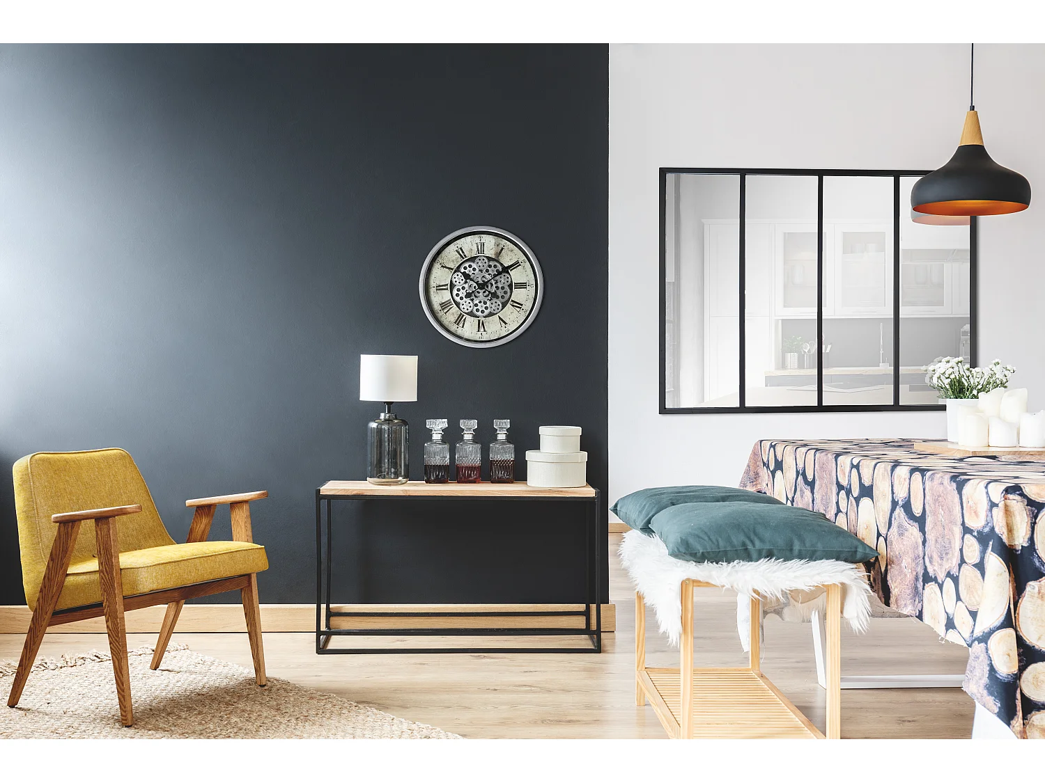 Horloge ronde mécanisme apparent 46x46x8,5cm