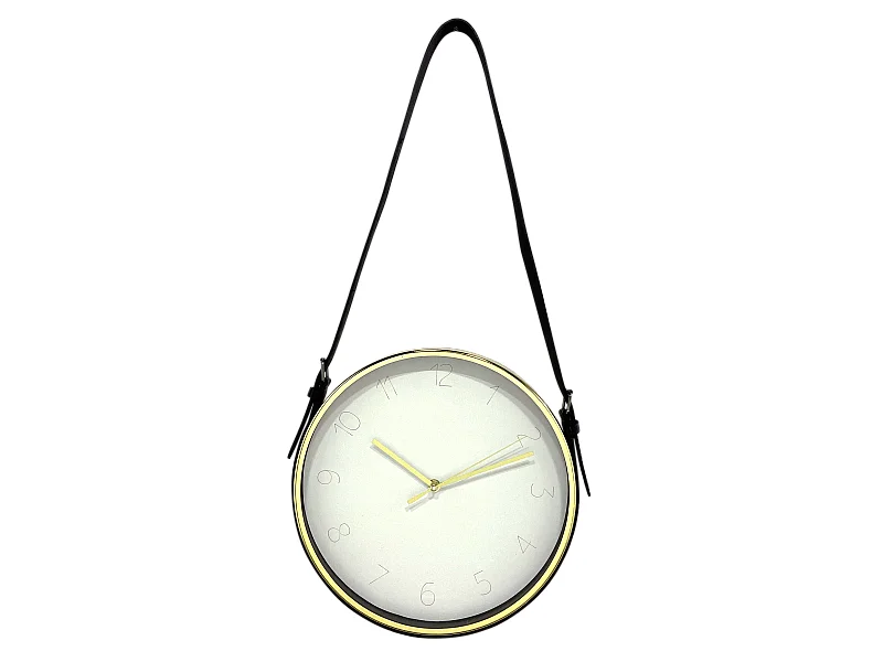 Horloge ronde à lanière blanc doré 30,5x30,5cm