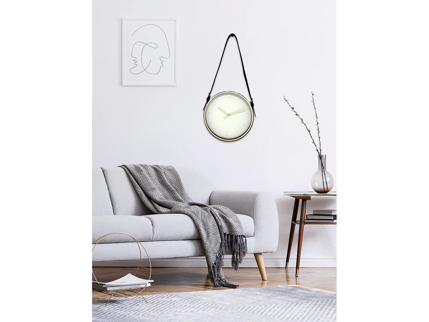 Horloge ronde à lanière blanc doré 30,5x30,5cm