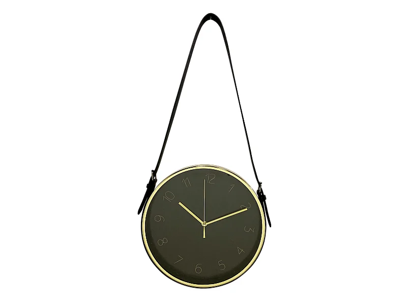 Horloge ronde à lanière noir doré 30,5x30,5cm