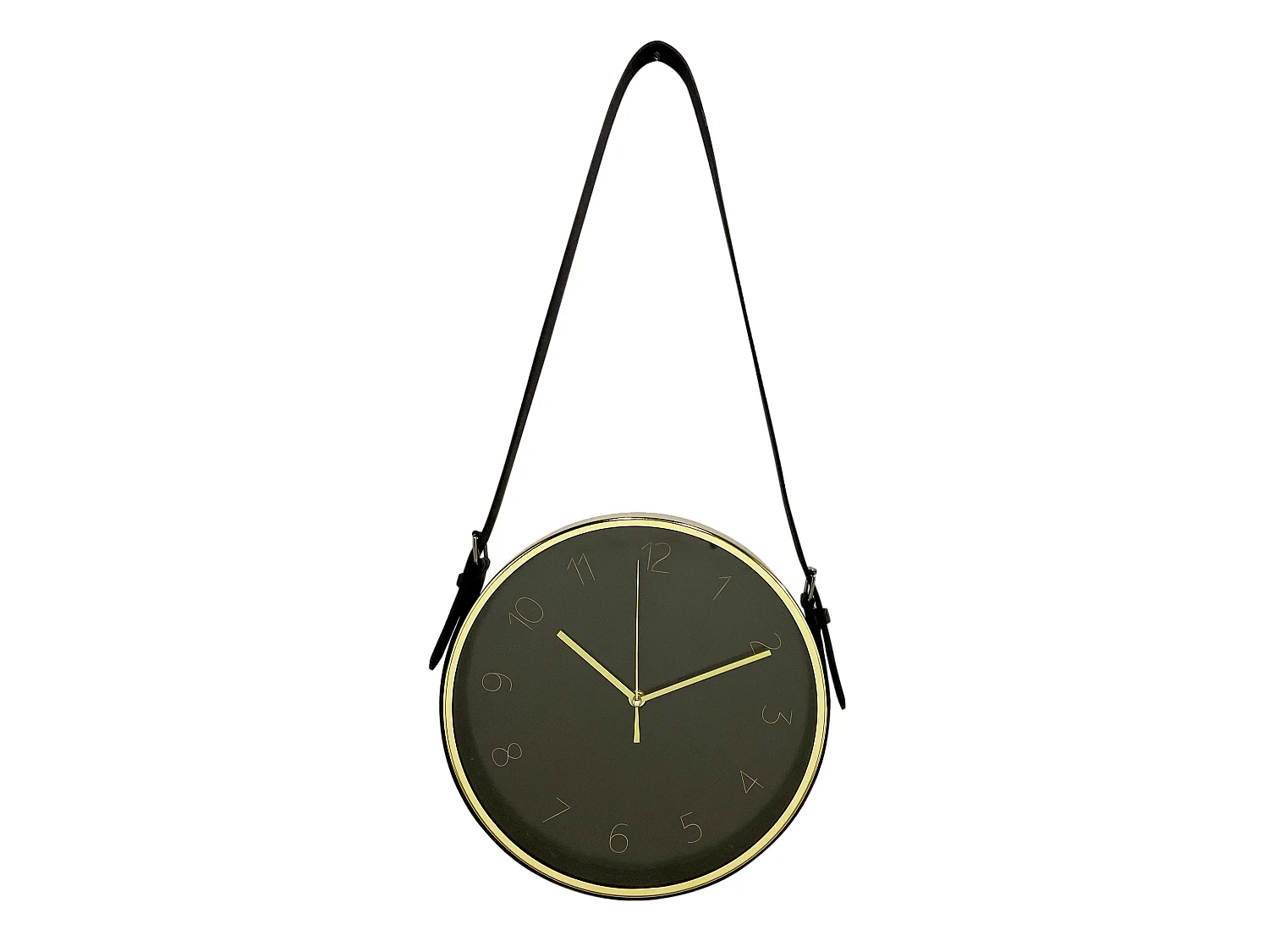 Horloge ronde à lanière noir doré 30,5x30,5cm
