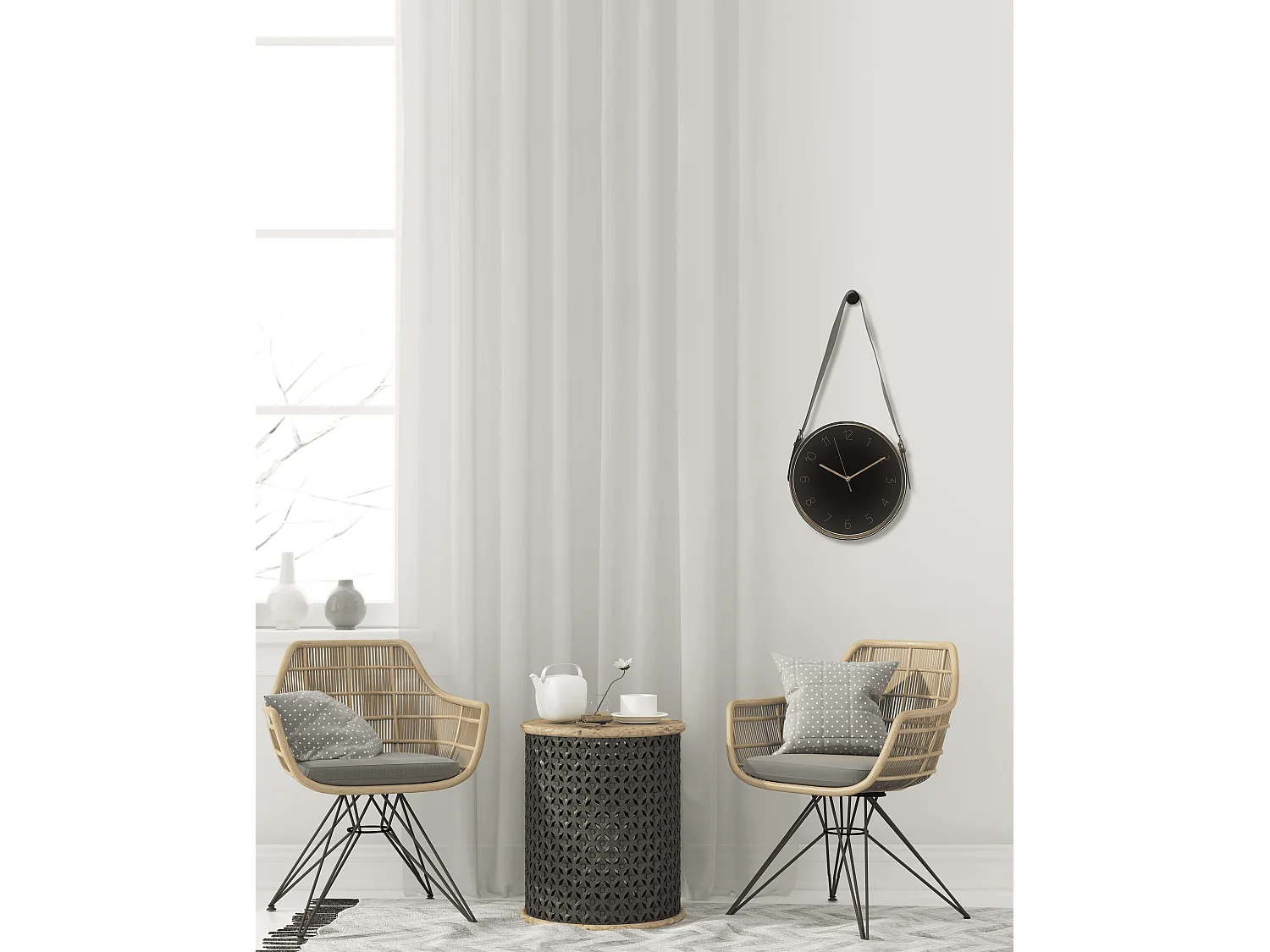 Horloge ronde à lanière noir doré 30,5x30,5cm