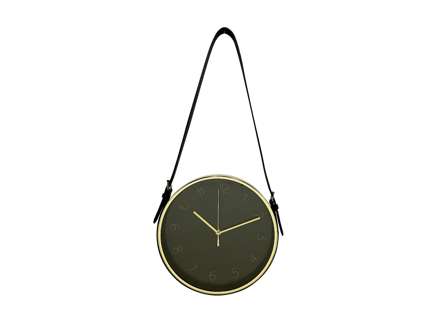 Horloge ronde à lanière noir doré 30,5x30,5cm