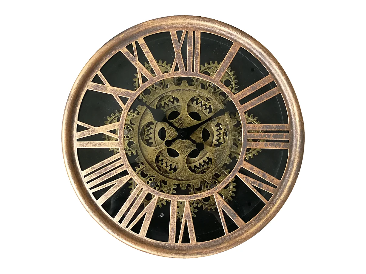 Horloge ronde dorée mécanisme apparent 25x6x25cm