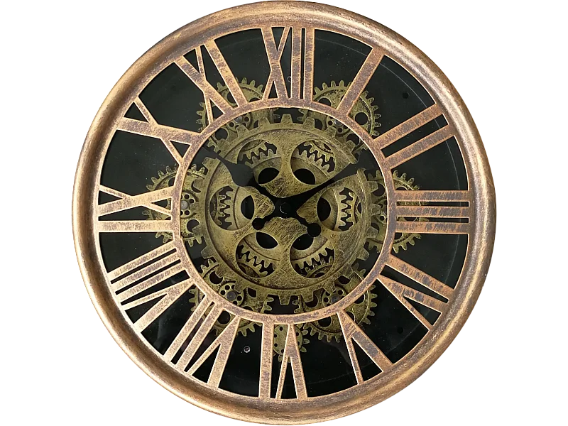 Horloge ronde dorée mécanisme apparent 25x6x25cm