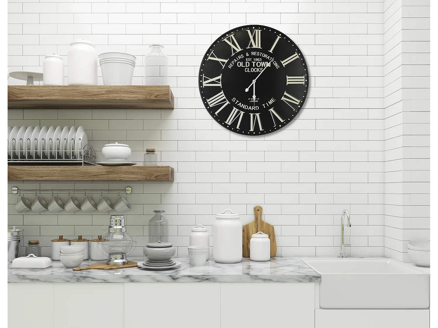 Horloge ronde métal noir 58cm