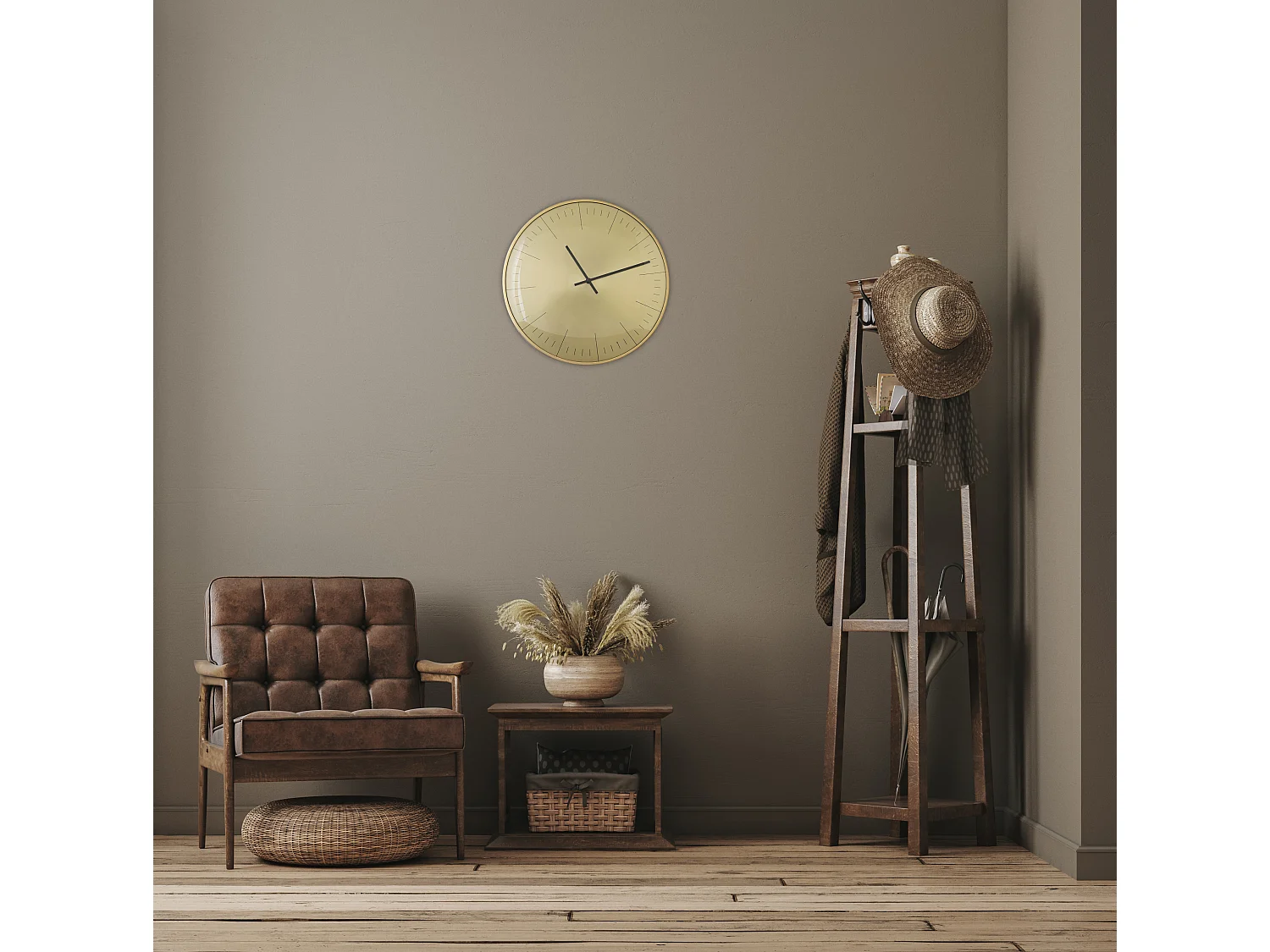 Horloge ronde convexe dorée 30cm