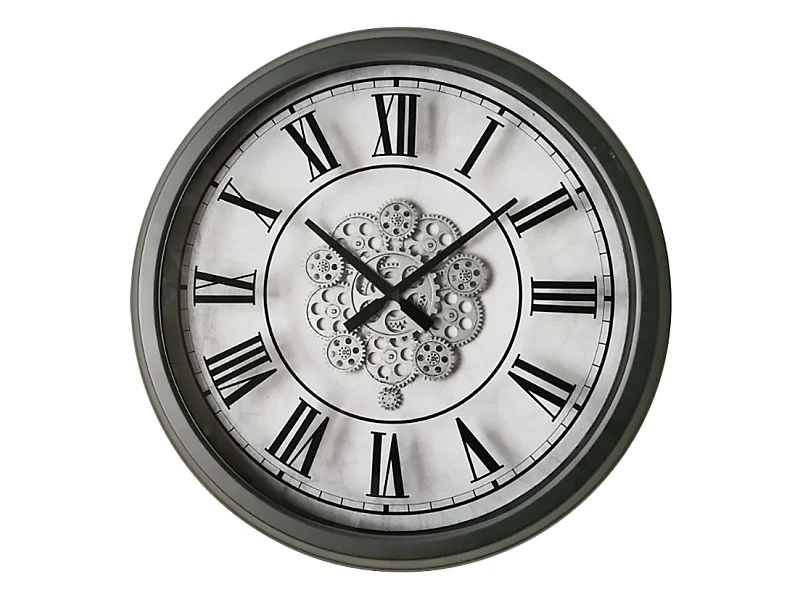 Horloge à mécanismes métal blanche et argent 70cm