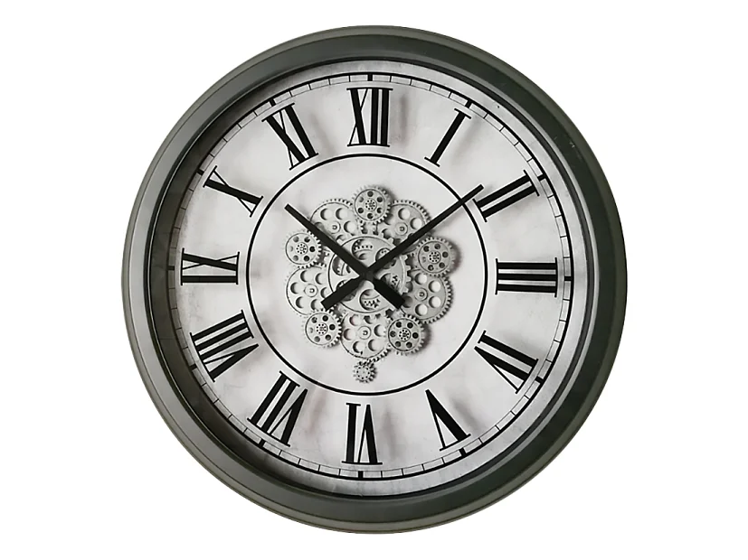 Horloge à mécanismes métal blanche et argent 70cm